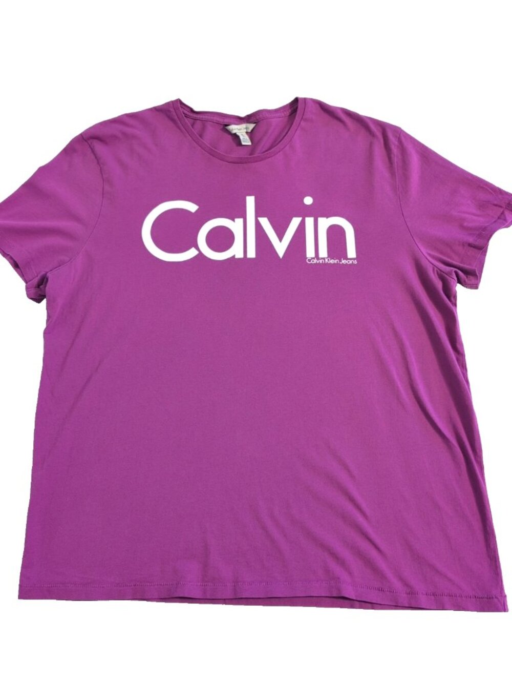 Calvin Klein Jeans Women's Soft Stretch Tee XL Purple/White VGC *No Fabric Tag